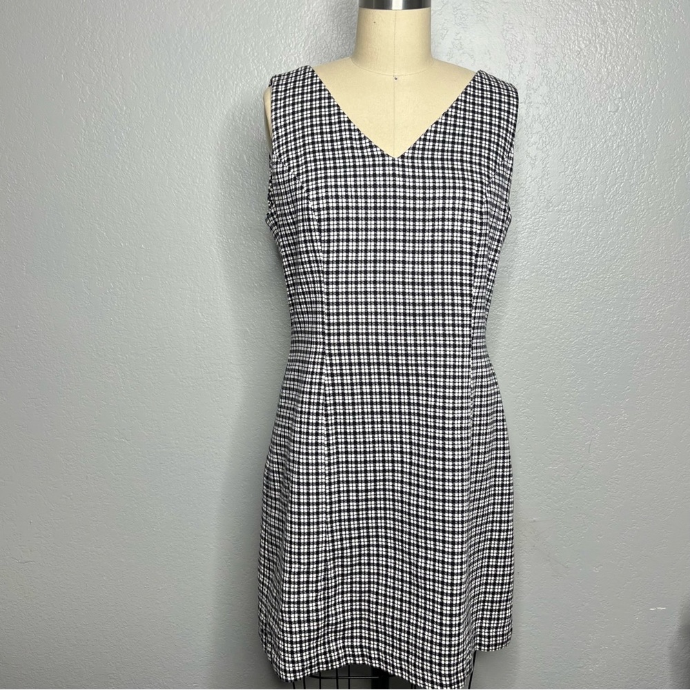 Vintage 90s Tailor New York Black and White Checkered Dress sz 8